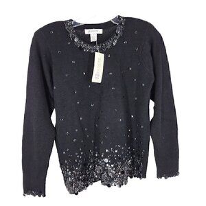 Arriviste Women's Sequin Black Long Sleeve knit Sweater Cotton Blend Small